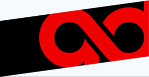 Bold red lowercase letters "aq" on a black background, partially covered by diagonal white borders at the top and bottom—perfect for a marketing or SEO brand seeking a striking, modern identity.