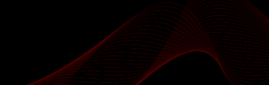 Curved, parallel red lines form wave-like patterns on a black background, evoking the dynamic flow of digital marketing within an abstract and geometric design.
