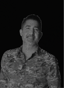 A grayscale portrait of a person overlaid with concentric circular lines, set against a solid black background, evokes the precision and focus seen in successful digital marketing strategies.