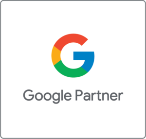 Google Partner badge featuring a multicolored 'G' logo above the words "Google Partner" on a white background, signaling expertise in digital marketing and search engine optimization.